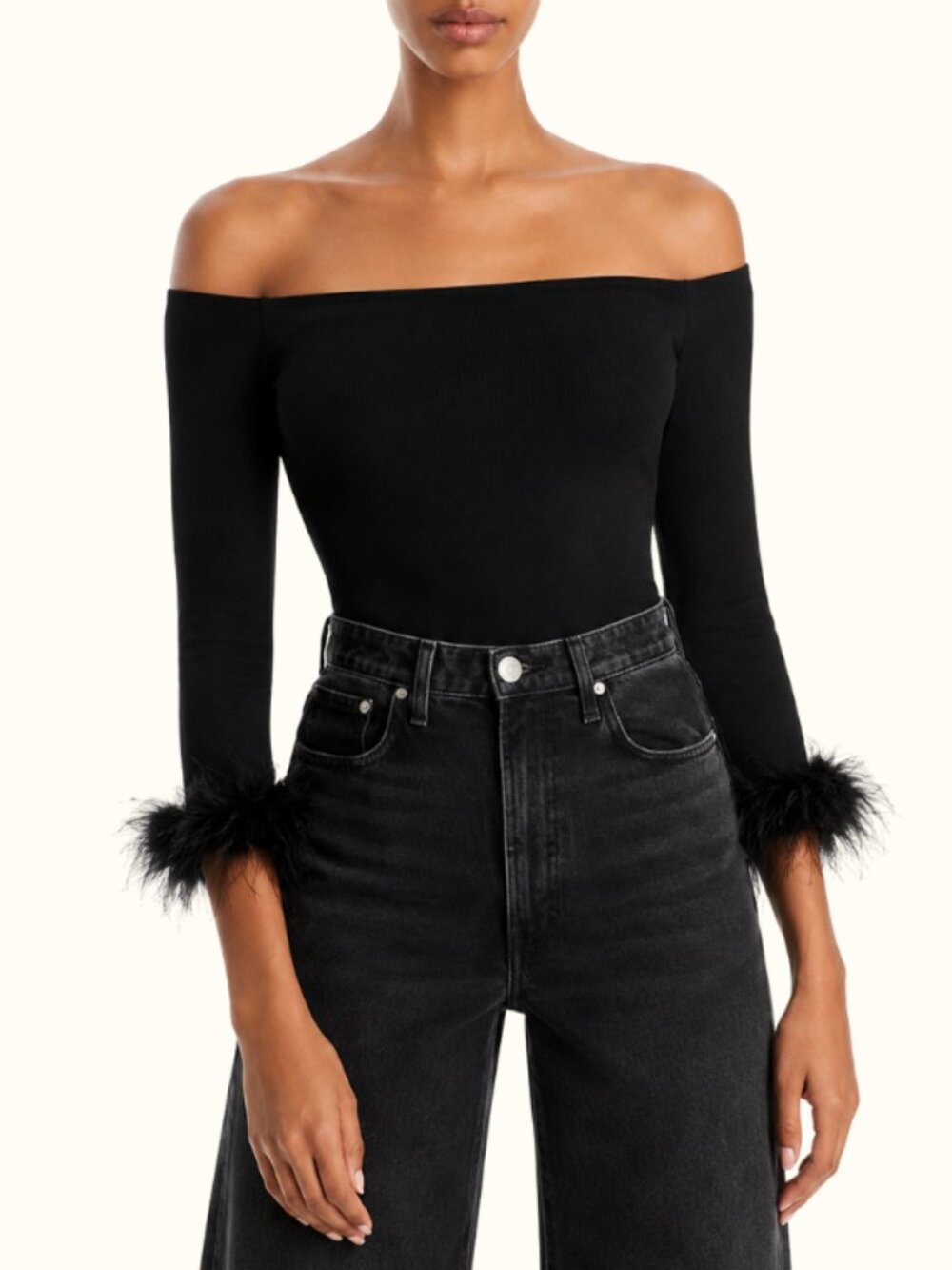 Lucy Paris Off the Shoulder Feather Cuff Top